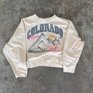 Altar'd State Cream Graphic Cropped Sweatshirt